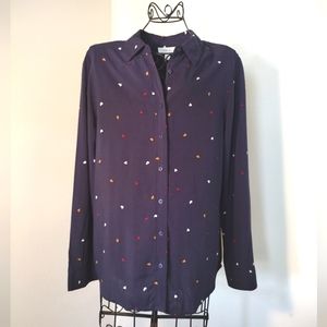Como Blu Button Down Long Sleeve Blue Hearts Blouse …